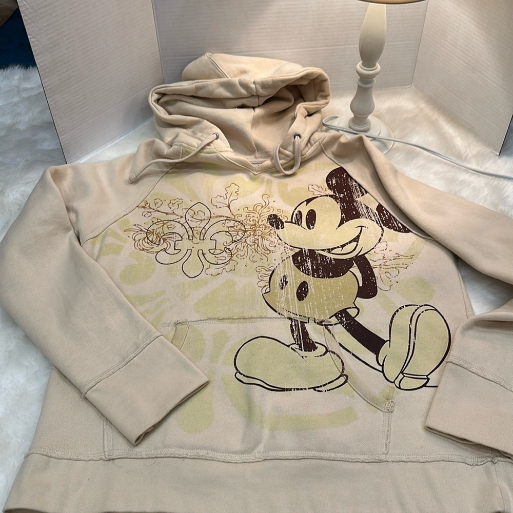 Disneyland resort, cream/lime, green/tan Mickey hoodie, size XL
